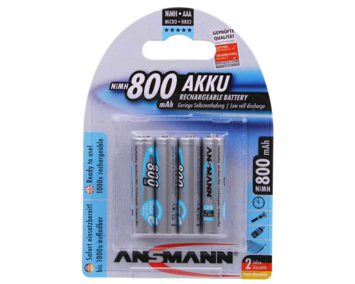 Попередньо заряджені акумуляторні батарейки Ansmann Max-E AAA HR03 800мАг | 4 штуки в комплекті Попередньо заряджені акумуляторні батарейки Ansmann Max-E AAA HR03 800мАг | 4 штуки в комплекті