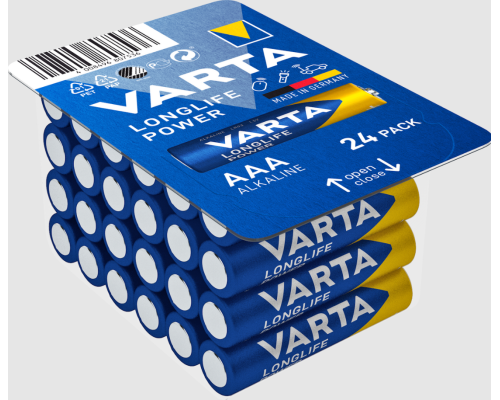 Лужні батарейки Varta Longlife Power AAA LR03 | 24 штуки в комплекті Лужні батарейки Varta Longlife Power AAA LR03 | 24 штуки в комплекті
