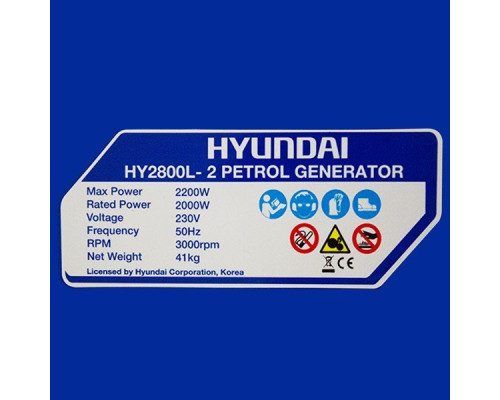Бензиновий генератор Hyundai HY2800L-2 2,2кВт 2,75кВА Бензиновий генератор Hyundai HY2800L-2 2,2кВт 2,75кВА